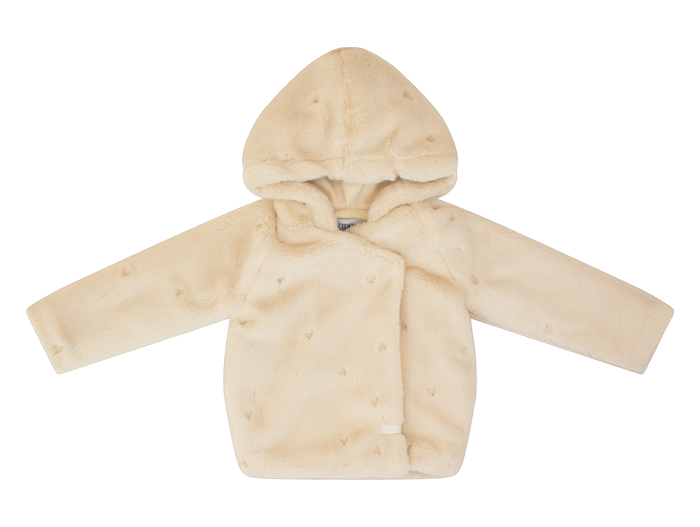 Baby Girl Jacket & Sweater | Jacket + Hat | Embroidered Heart Fur | Natural | Kipp | AW23