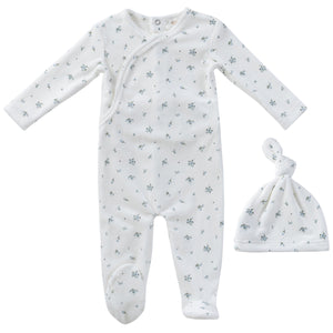 Baby Boy Footie Set | Lil Blooms | White/Blue | Kipp Baby | Aw25