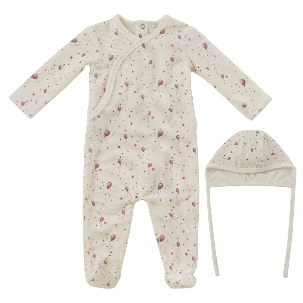 Baby Girl Footie + Hat | Balloon Star | Pink | Kipp Baby | Aw25