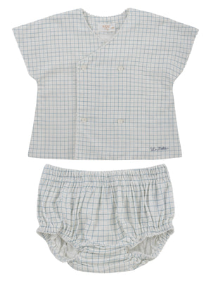 Baby Boy Short Set | Windowpane | Blue | Kipp Baby | SS26