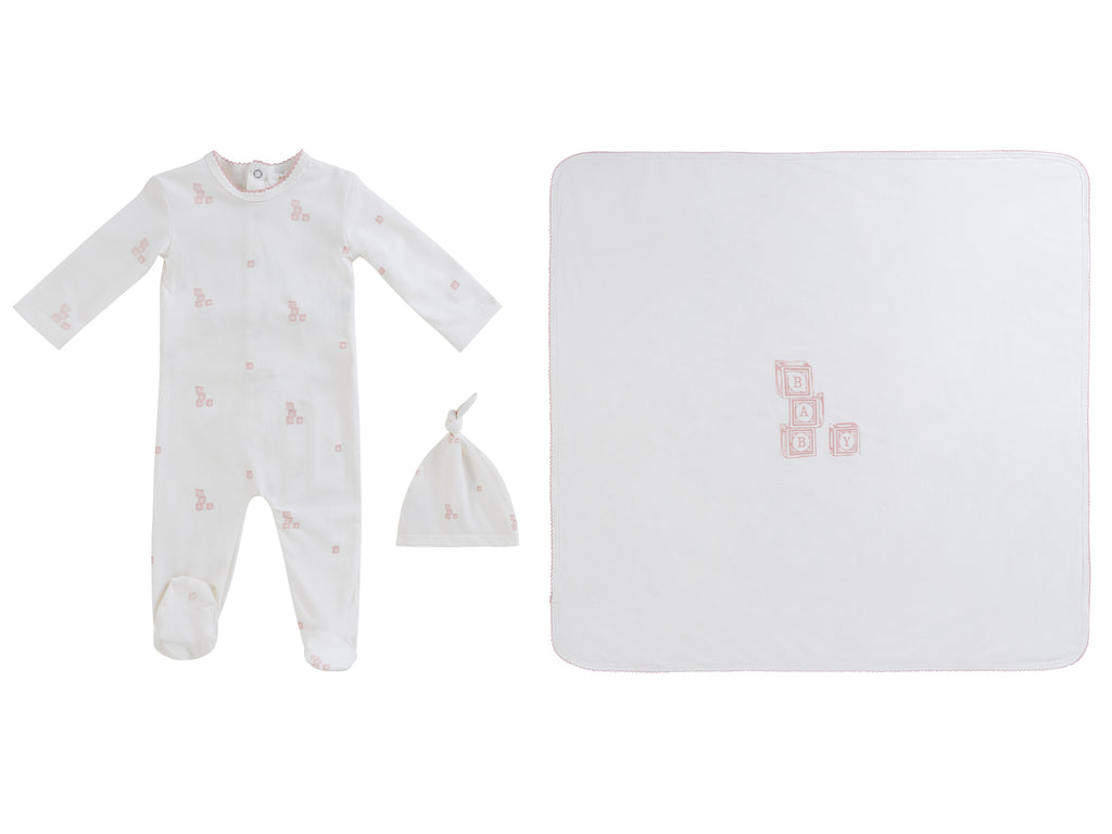 Baby Girl Layette Set + Bib | Baby Blocks | White Pink | Kipp Baby | SS26