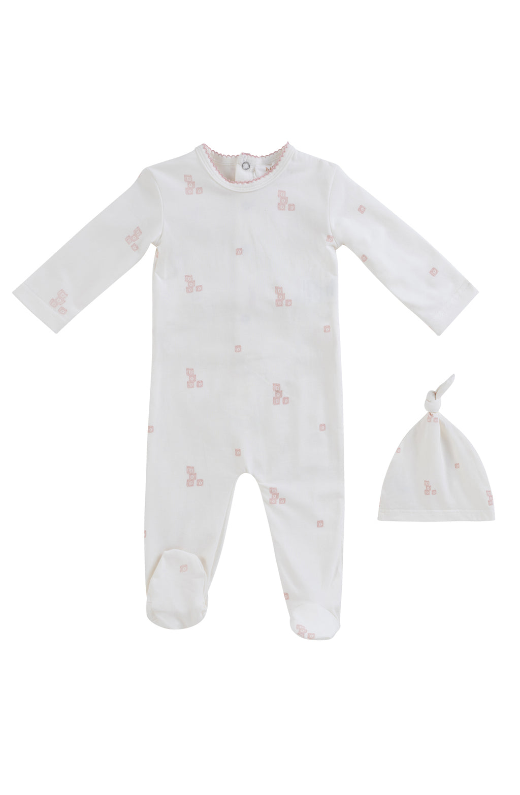 Baby Girl Footie & Hat | Baby Blocks | White PInk | Kipp Baby | SS26