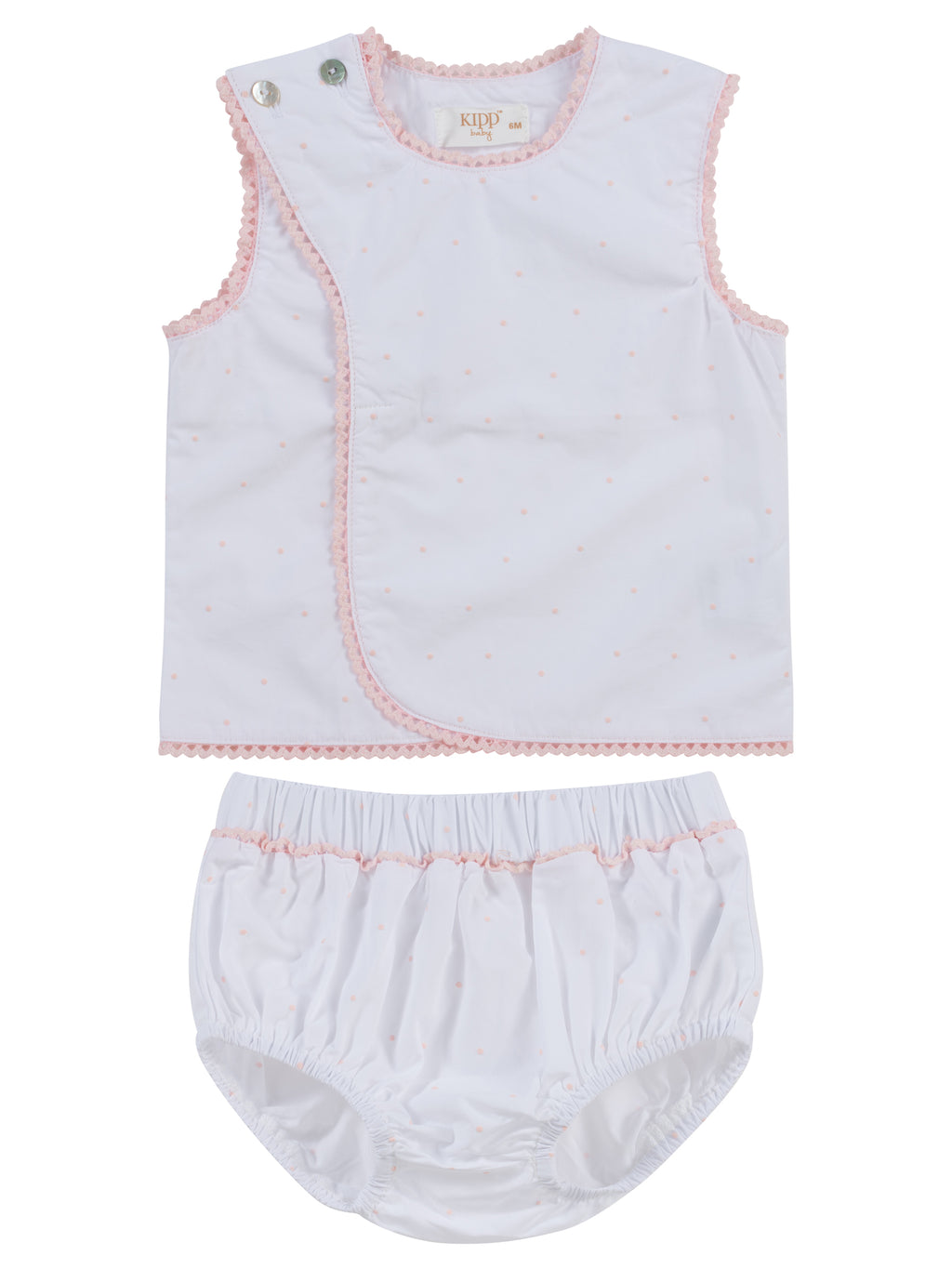 Baby Girl Short Set | Dot Embroidered Wrap Set | Pink | Kipp Baby | SS26