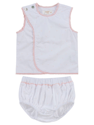 Baby Girl Short Set | Dot Embroidered Wrap Set | Pink | Kipp Baby | SS26