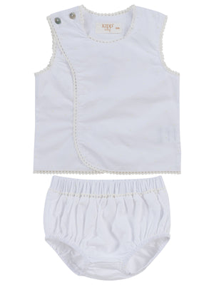 Baby Boy Short Set | Dot Embroidered Wrap Set | White | Kipp Baby | SS26