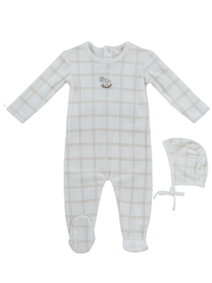 Baby Boy Footie & Hat | Whinny Plaid | Stone | Kipp Baby | AW26
