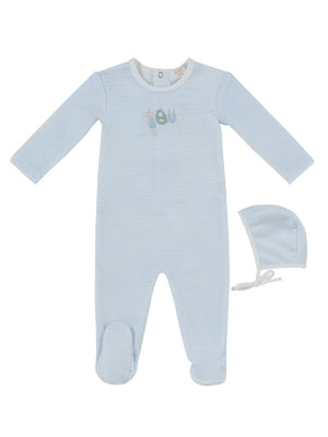 Baby Boy Footie & Hat | Bunny Stripe | Blue | Kipp Baby | AW26
