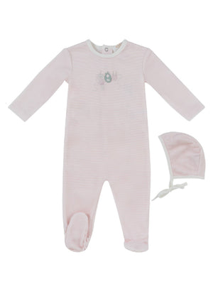 Baby Girl Footie & Hat | Bunny Stripe | Pink | Kipp Baby | AW26