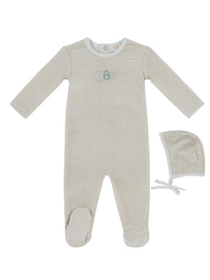 Baby Boy Footie & Hat | Bunny Stripe | Stone | Kipp Baby | AW26