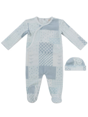Baby Boy Footie & Hat | Patchwork | Blue | Kipp Baby | AW26