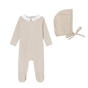 Baby Boys Footie + Hat | Metallic Embroidered | Taupe | Minilabel | AW26