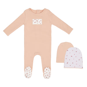 Baby Girl Footie + Hat | Tea Print | Pink | Minilabel | AW25