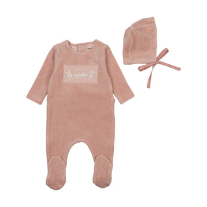 Baby Girl Footie + Hat | Tea Time Velour | Cloud Pink | Bee and Dee | AW25