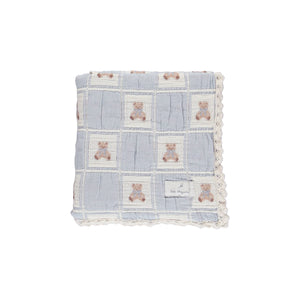 Baby Blanket | Teddy Bear | Blue Patchwork | Bebe Organic | AW26