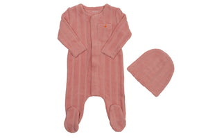 Baby Girl Footie + Hat | Terry Striped | Berry | Bee and Dee