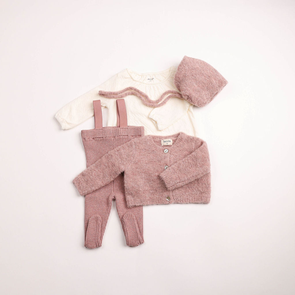 Baby Girl 4 Piece Outfit | Textured Wool Ensemble | Old Rose | Bee and Dee | AW26