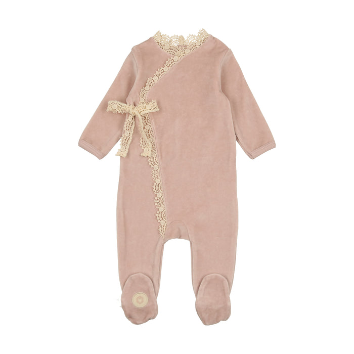 Baby Girl Footie | Tied Up in Lace | Rose Smoke | Mon Tresor | AW23