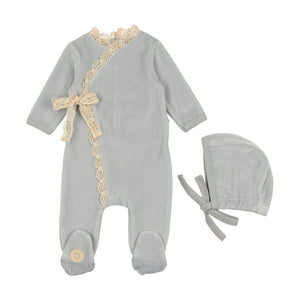 Baby Boy Footie + Hat | Tied Up in Lace | Blue Dawn | Mon Tresor | AW23