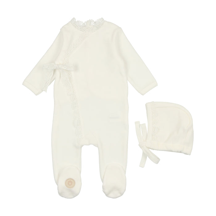 Baby Boy Footie + Hat | Tied Up in Lace | Ivory | Mon Tresor | AW23