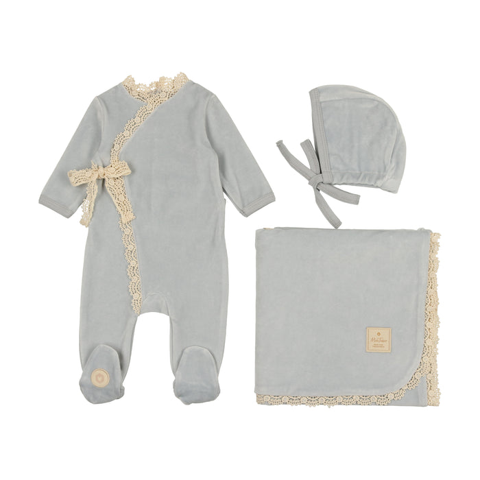 Baby Boy Layette Set | Tied Up in Lace | Blue Dawn | Mon Tresor | AW23