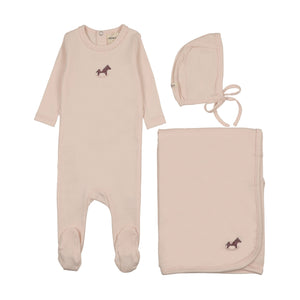 Baby Girl Layette Set | Pointelle Embroidered Horse Rocker | Baby Blush | Mema Knits | AW26