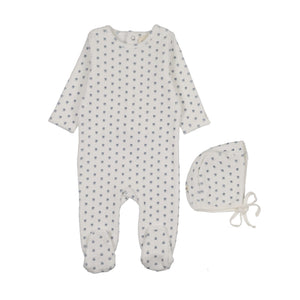 Baby Boy Footie + Hat | Velour Floral Printed | Blue Floral | Mema Knits | AW26