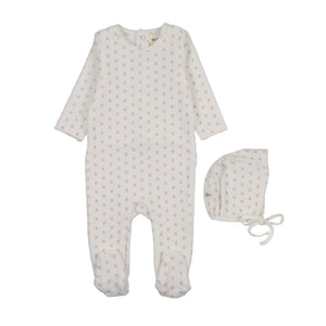 Baby Girl Footie + Hat | Velour Floral Printed | Pink Floral | Mema Knits | AW26