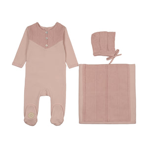 Baby Girl Layette Set | V-Knit Henley | Barely Pink | Mon Tresor | AW25