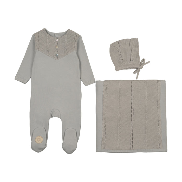 Baby Boy Layette Set | V-Knit Henley | Blue Haze | Mon Tresor | AW25