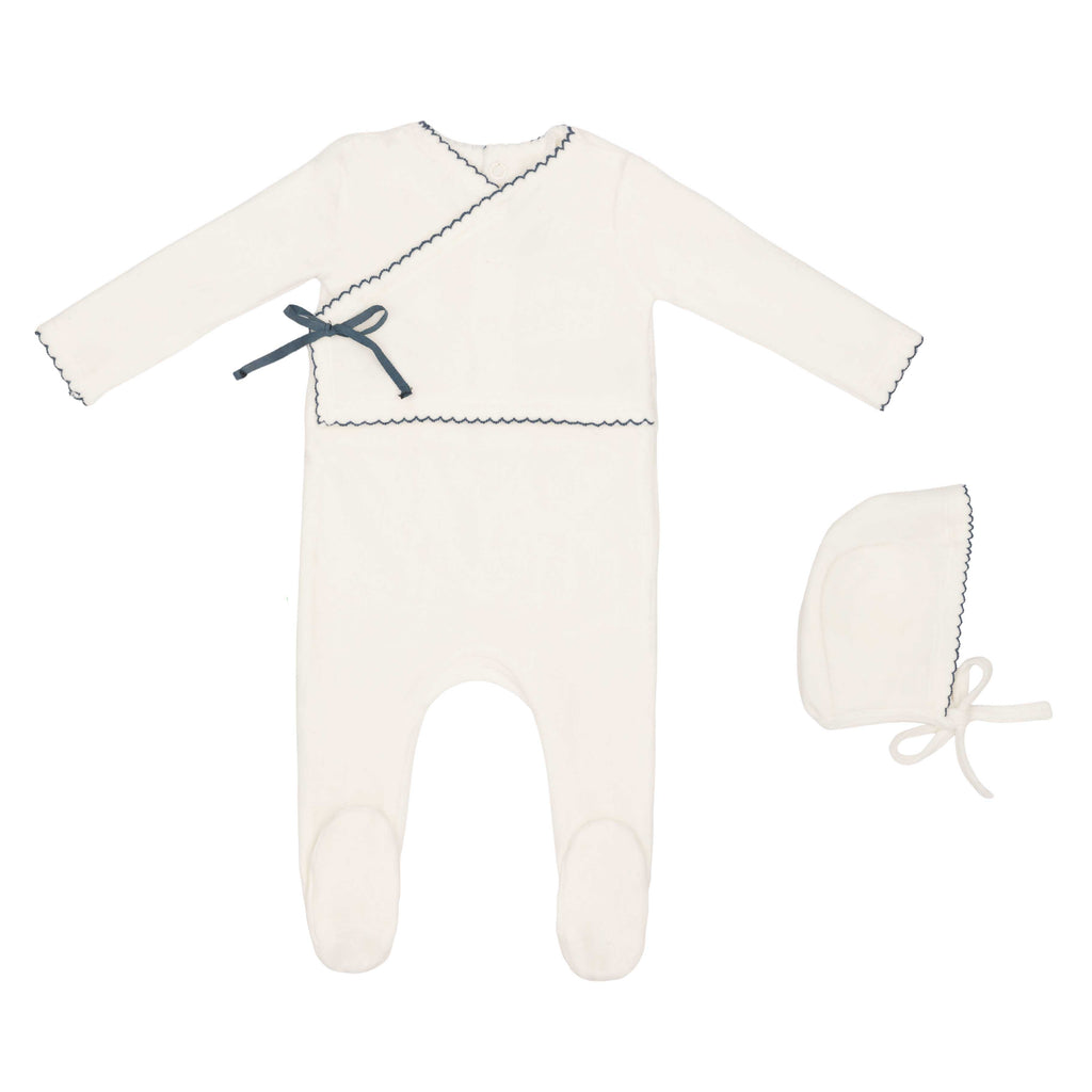 Baby Boy Footie + Hat |Classic Velour Kimono | Blue | Minilabel | AW25