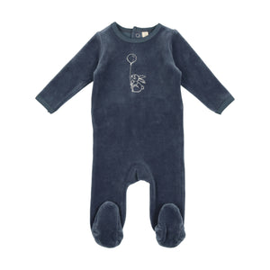 Baby Boy  Footie + Hat | Velour Bunny | Blue With Balloon | Lil Legs | AW23