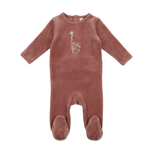 Baby Girl Footie + Hat | Velour Bunny | Rosewood With Flower | Lil Legs | AW23