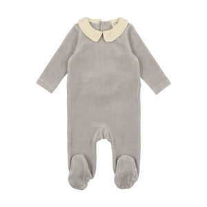 Baby Boy  Footie + Hat | Velour Collared | Dusty Blue | Lil Legs | AW23