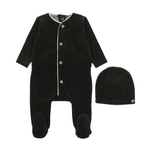 Baby Boy Footie + Hat | Velour | Blackest Black | Bee and Dee