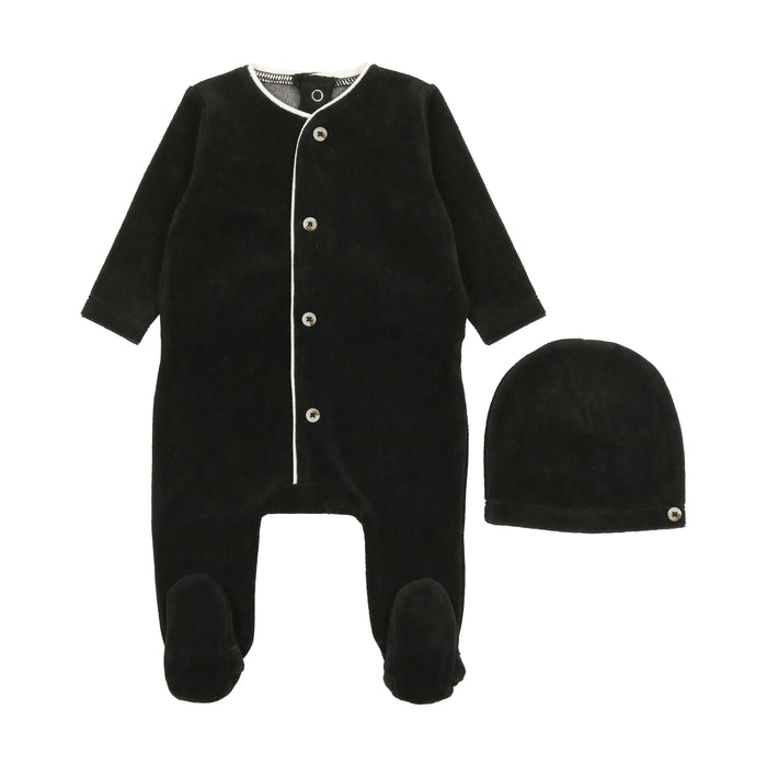 Baby Boy Footie + Hat | Velour | Blackest Black | Bee and Dee