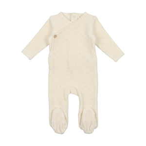Baby Girl Footie + Hat | Velour Button Wrap | Cream/Pink Dot | Lil Legs | AW23