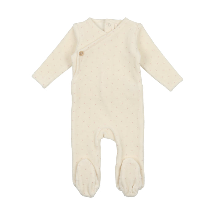 Baby Girl Footie + Hat | Velour Button Wrap | Cream/Pink Dot | Lil Legs | AW23