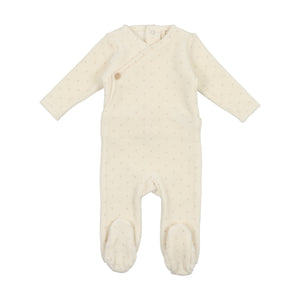 Baby Boy Footie + Hat | Velour Button Wrap | Cream/Taupe Dot | Lil Legs | AW23