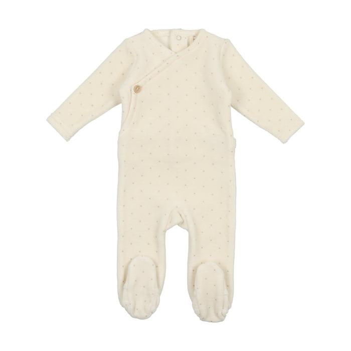 Baby Boy Layette Set | Velour Button Wrap | Cream/Taupe Dot | Lil Legs | AW23