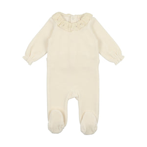 Baby Girl Layette Set | Velour Ruffle | Ivory | Lil Legs | AW23