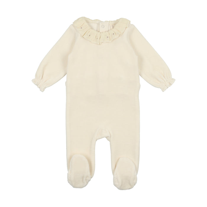 Baby Girl Layette Set | Velour Ruffle | Ivory | Lil Legs | AW23