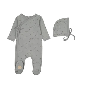 Baby Boy Footie + Hat | Vintage Bird Wrap | Sapphire Blue | Mon Tresor | SS26