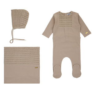 Baby Boy Footie + Hat | Crochet Collection | Mocha | Cream Bebe