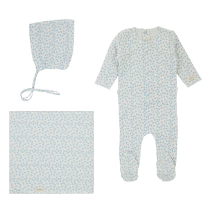 Baby Boy Footie + Hat | Ribbed Floral Print | Blue | Cream Bebe