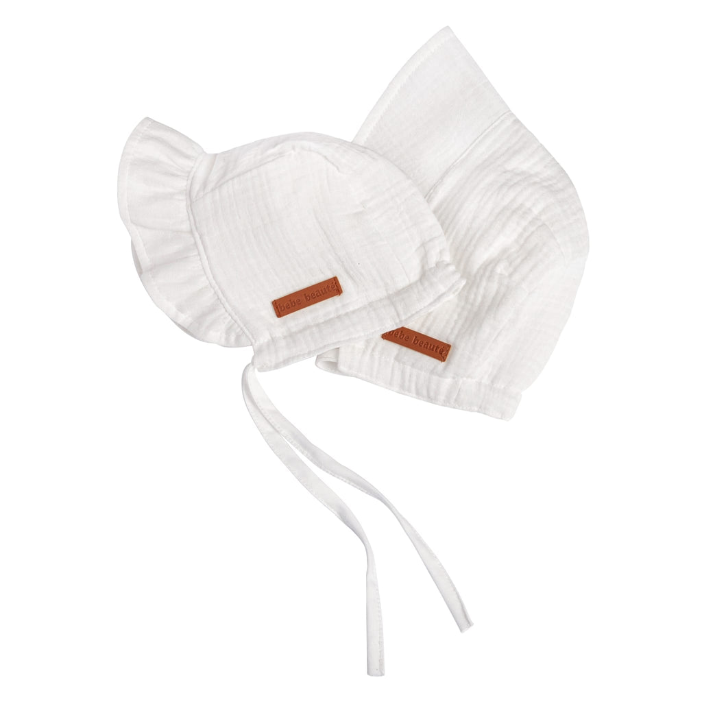 Baby Girl Sun Bonnet | Ruffle Muslin | White | Bebe Beaute