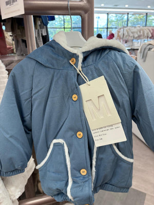 Baby Boy Jacket | Fur Lining Corduroy Lightweight | Mid Blue | Mantel AW25