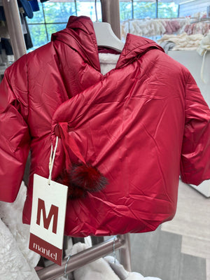 Baby Girl Jacket | Side Pompom Tie Winter | Red | Mantel AW25