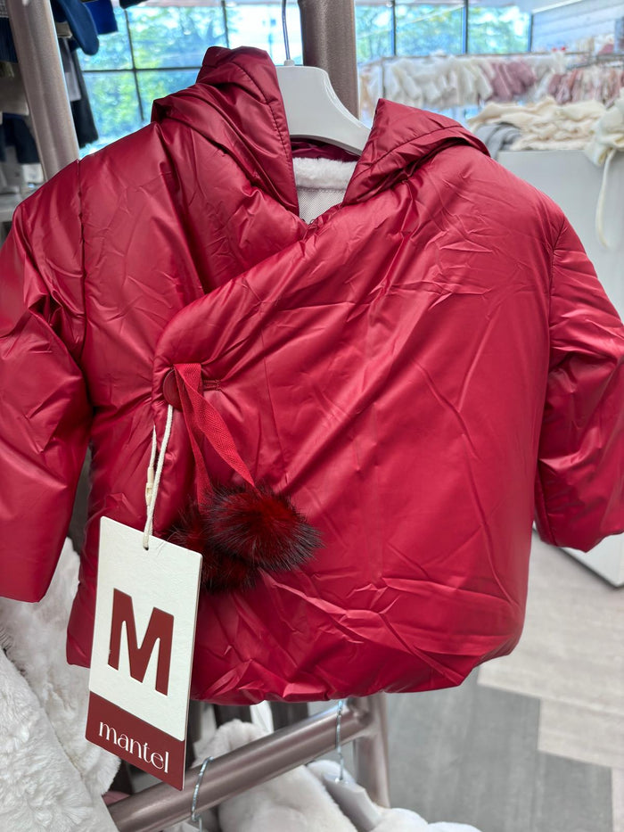Baby Girl Jacket | Side Pompom Tie Winter | Red | Mantel AW25