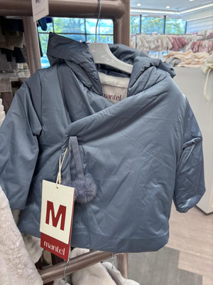 Baby Boy Jacket | Side Pompom Tie Winter | Mid Blue | Mantel AW25