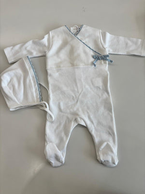 Baby Boy Footie + Hat | Lace Edge Wrap | White\Blue | La Mascot SS26